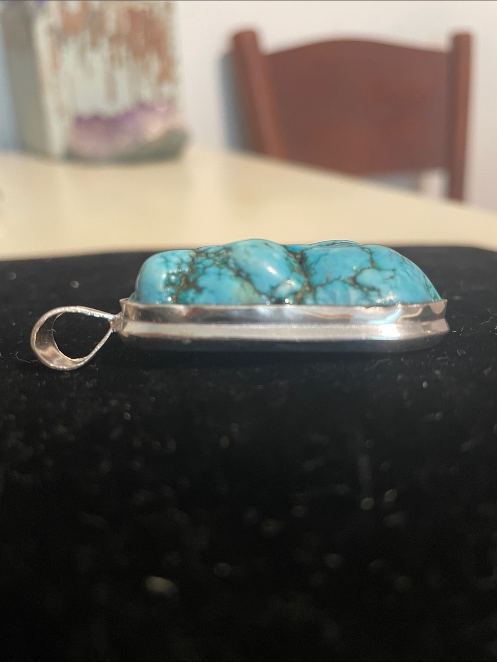 925 Sterling Silver Southwestern Statement Pendant | Faux Turquoise - Picture 4 of 7